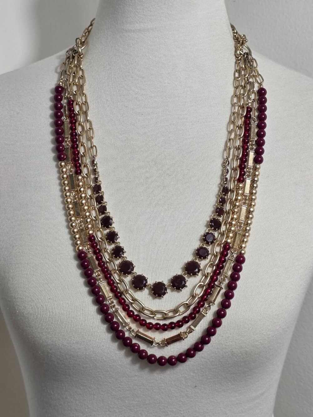Premier Designs Multi-Strand Layered Necklace Red & Gold-Removable Strands